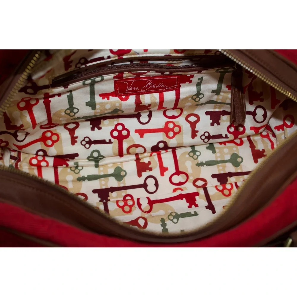 Vera Bradley Satchel Canyon Collection Women Red Quilted Corduroy Leather Trim